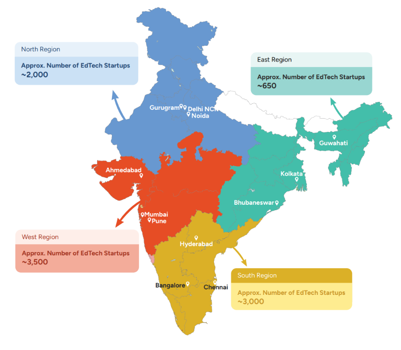 Key Cities with emerging Edtech companies in India